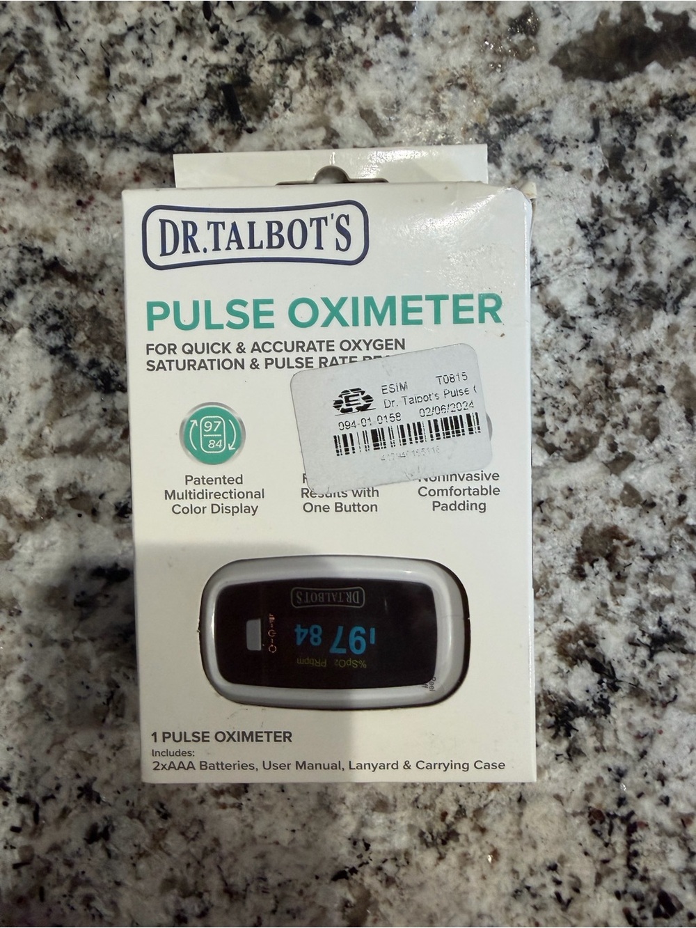 Talbots White and Teal Pulse Oximeter in Retail Box